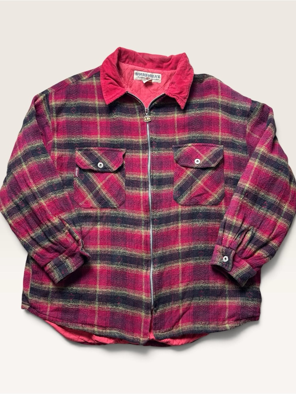 Vintage 90s UNIONBAY Plaid Quilted Jacket Corduroy Collar Men's Large